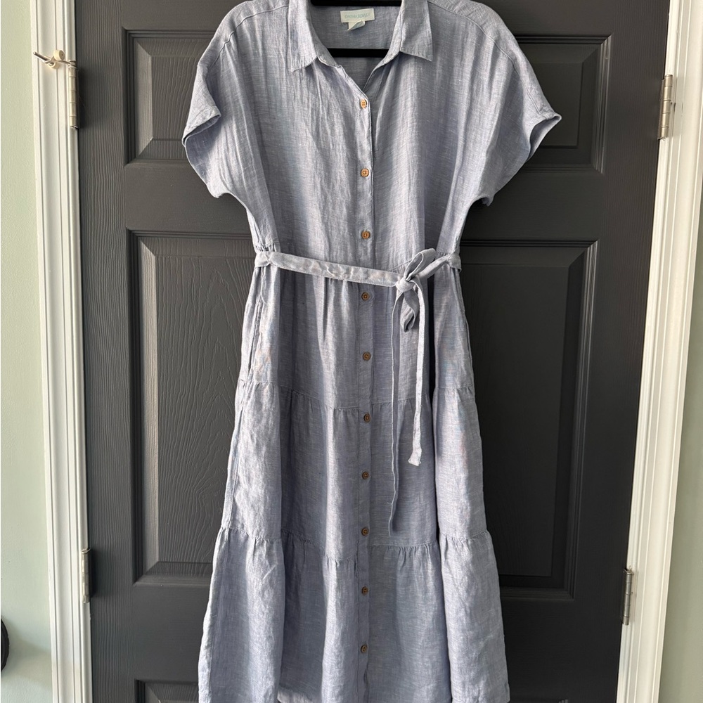 Cynthia Rowley Blue Linen Dress w/removable fabric belt